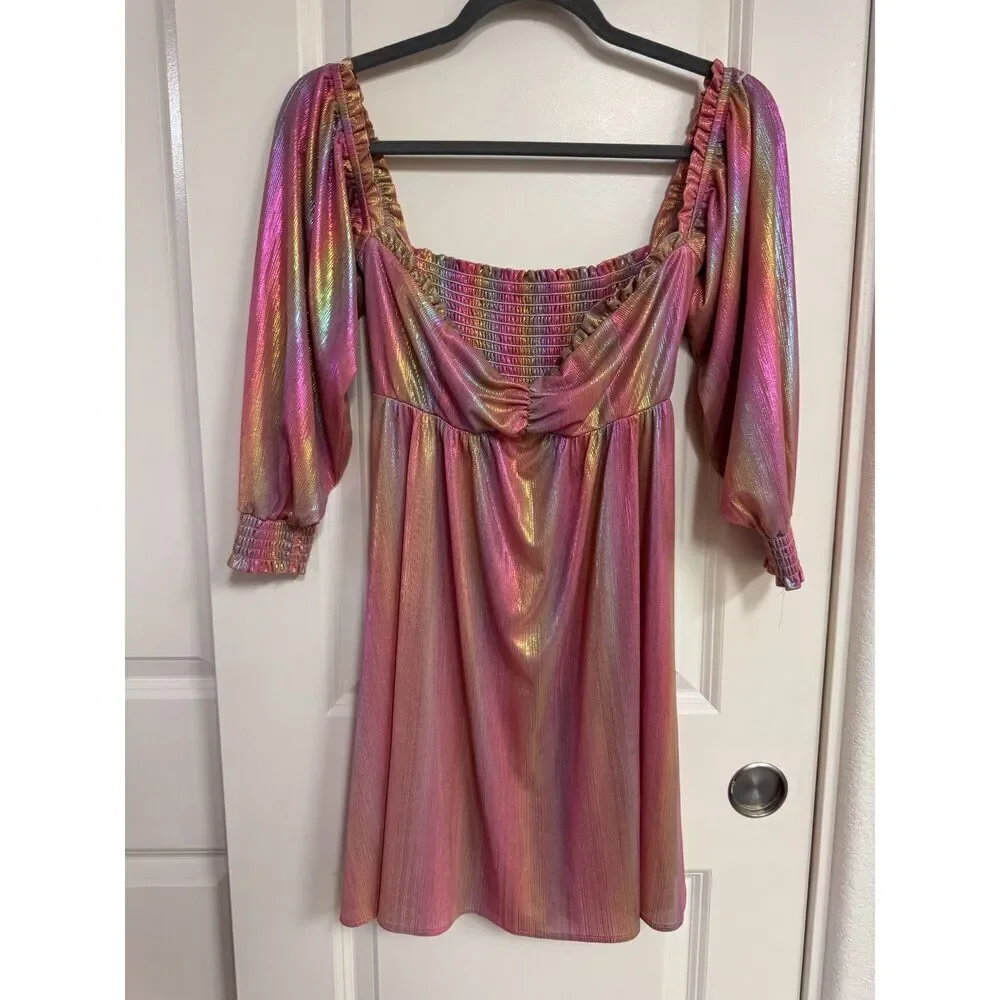 Show Me Your Mumu Downtown Rainbow Pink Tunic Mini Dress Size Small Women's - Picture 2 of 9